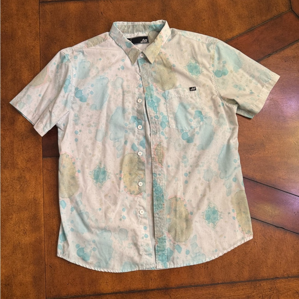 Lost Men's Casual Short Sleeve Shirt - Blue and Green Size Large